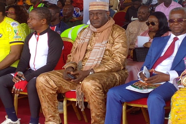 The Secretary-General, representing the Minister for Arts and Culture, took to the podium during the Chantal Biya International Mountain Bike Race in Bagofit, Abong Mbang district, Haut Nyong department, Eastern Region. The Minister for Housing and Urban 